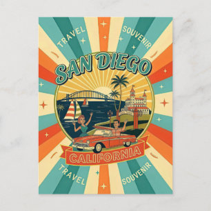 Cartão Postal San Diego, CA Retro Anos 50 Viagem