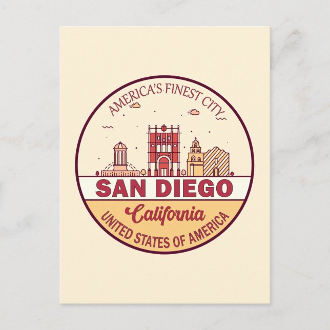 Cartão Postal San Diego California City Skyline Emblem (Frente)