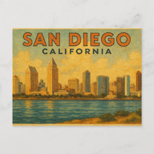 Cartão Postal San Diego Califórnia horizonte vintage