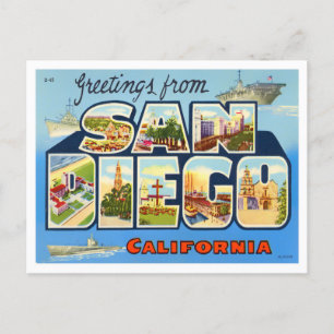 Cartão Postal San Diego, California Vintage Big Letters