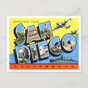 Cartão Postal San Diego, California Vintage Big Letters