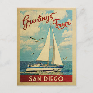 Cartão Postal San Diego Sailboat Viagens vintage Califórnia
