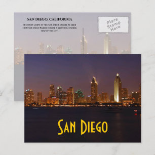 Cartão Postal San Diego Skyline Night Lights da Baía de San Dieg