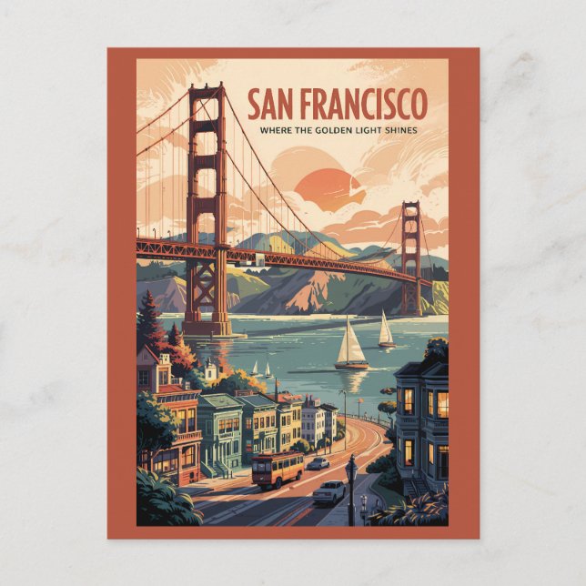 Cartão Postal San Francisco California Skyline Viagem Art Retro (Frente)
