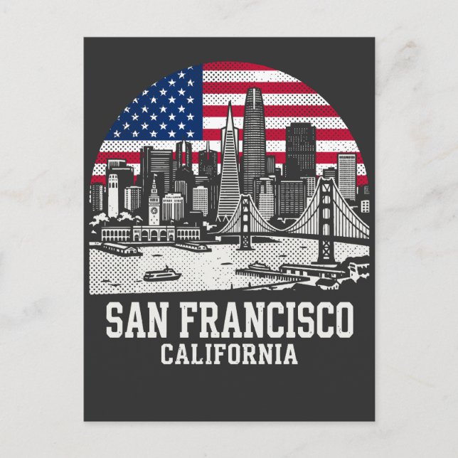 Cartão Postal San Francisco City California American Flag (Frente)