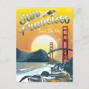 Cartão Postal San Fransisco "Viagem de avião" Pôr do Sol Dourado