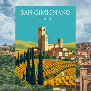 Cartão Postal San Gimignano, Itália Torres Vintage Art