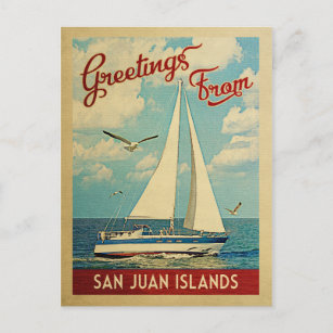 Cartão Postal San Juan Islands Sailboat Viagens vintage WA