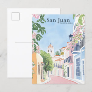 Cartão Postal San Juan Porto Rico Ilustração em Gouache Viagem