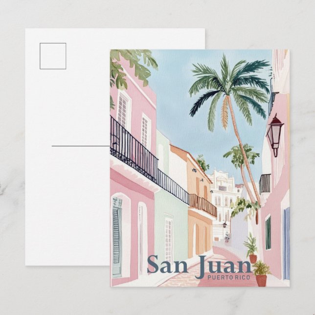 Cartão Postal San Juan Porto Rico Watercolor Viagem (Frente/Verso)