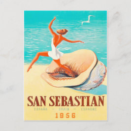 Cartão Postal San Sebastian, mulher está saindo de uma concha
