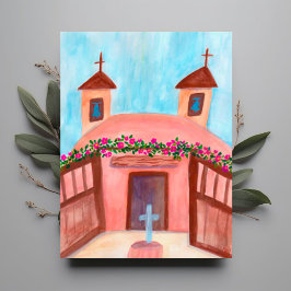 Cartão Postal Sanctuario de Chimayo Watercolor Novo México PERSO