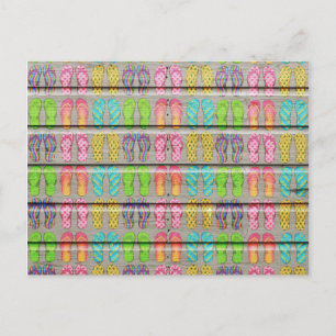 Cartão Postal Sandálias Coloridas Whimsical Vintage Textura de M
