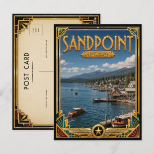 Cartão Postal Sandpoint Idaho Arte Deco Vintage Era de Ouro