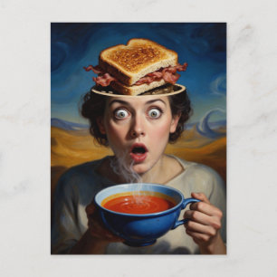 Cartão Postal Sanduíche Surrealista de Bacon e Sopa