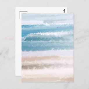 Cartão Postal Sandy Beach Ocean Waves Abstrato Watercolor