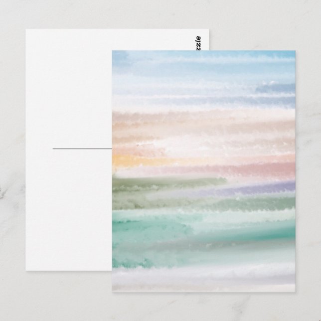 Cartão Postal Sandy Beach Ocean Waves Sunset Abstrato Watercolor (Frente/Verso)