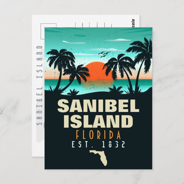 Cartão Postal Sanibel Island Retro Sunset Souvenirs (Frente/Verso)