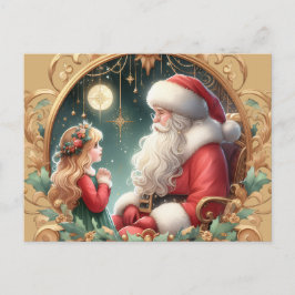 Cartão Postal Santa and a little girl, red & gold Postcard