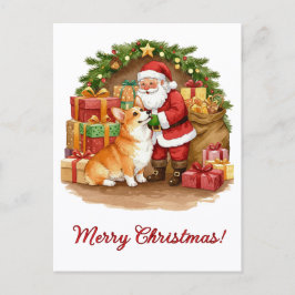 Cartão Postal Santa and Corgi Christmas Postcard