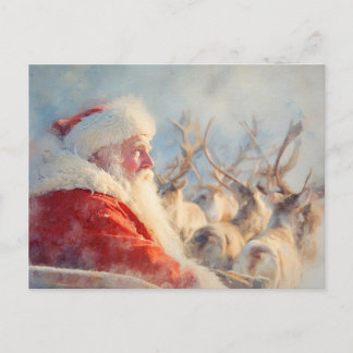 Cartão Postal Santa and his reindeers postcard