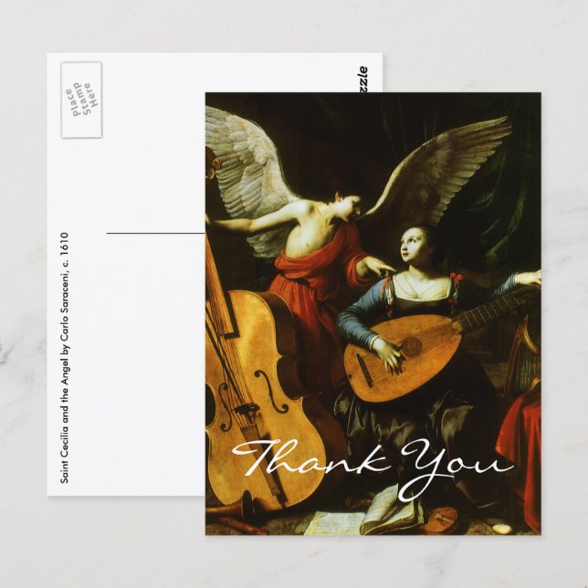Cartão Postal Santa Cecília e o Anjo por Carlo Saraceni  (Frente/Verso)