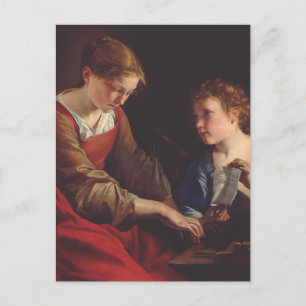 Cartão Postal Santa Cecília e um Anjo por Orazio Gentileschi