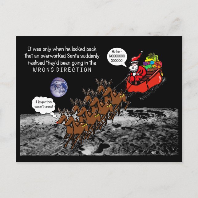 Cartão Postal Santa Christmas Jokes Reindeers Wrong Direction (Frente)