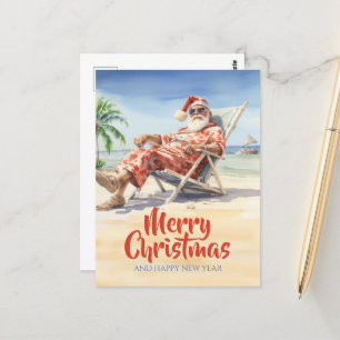 Cartão Postal Santa Claus Beach Watercolor
