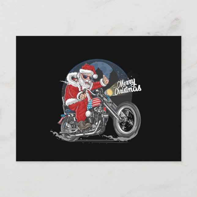 Cartão Postal Santa Claus Biker US Flag Motorcycle Christmas Gif (Frente)