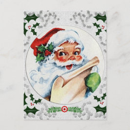 Cartão Postal Santa Claus Checking List Snowflake Holly Frame