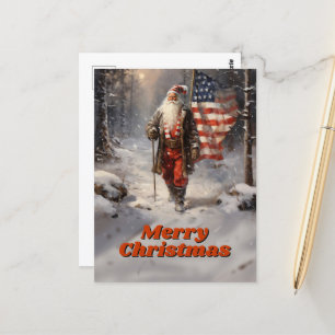 Cartão Postal Santa Claus Christmas American Flag