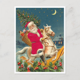 Cartão Postal Santa Claus on a wooden horse