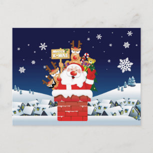 Cartão Postal Santa Claus Reindeer Feliz X-Mas Engraçado