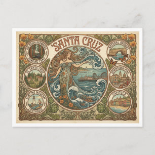 Cartão Postal Santa Cruz Califórnia Art‑Nouveau Costa