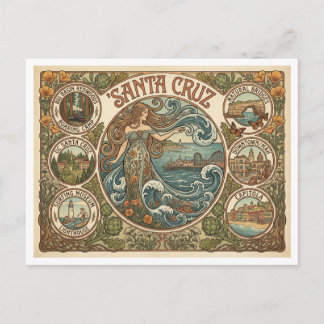 Cartão Postal Santa Cruz Califórnia Art‑Nouveau Costa