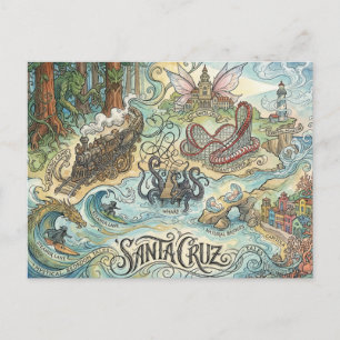 Cartão Postal Santa Cruz Califórnia Mapa Ilustrado Mítico