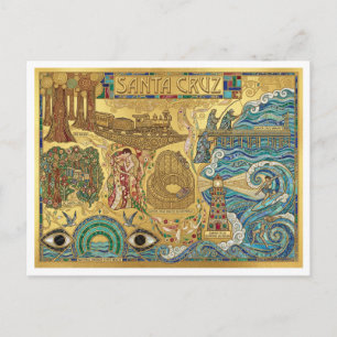 Cartão Postal Santa Cruz Califórnia Mapa Mosaico Tabuleiro da Pr