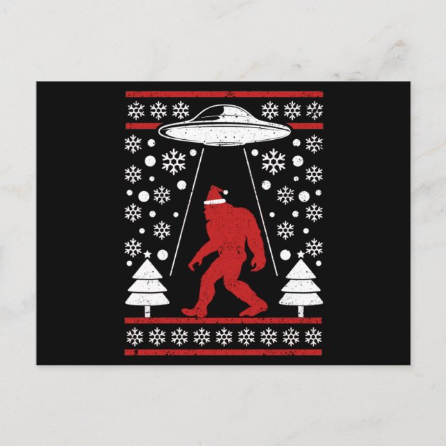 Cartão Postal Santa hat Bigfoot Alienígena Ufo Sasquatch (Frente)