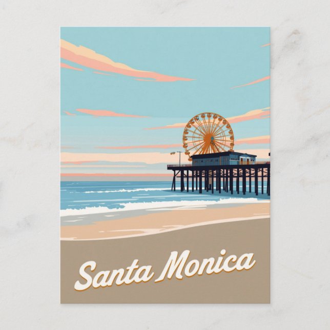 Cartão Postal Santa Monica Beach Pier Vintage Art (Frente)