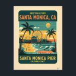 Cartão Postal Santa Monica CA Pier Retro Travel  1950s<br><div class="desc">Santa Monica CA Pier Retro Travel Postcard – Colorful 1950s Mid-Century Style Graphic Design, Vibrant California Beach Souvenir Description: Celebrate the sunny spirit of the California coast with this Santa Monica Pier retro travel postcard inspired by the bold, colorful designs of the 1950s. This artistic rendering captures the fun, carefree...</div>