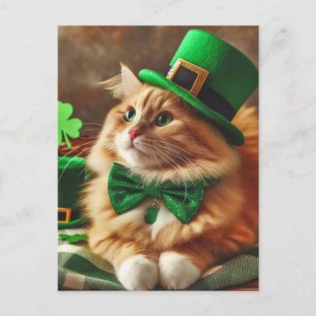 Cartão Postal Santa Patricks Day Cat (Frente)