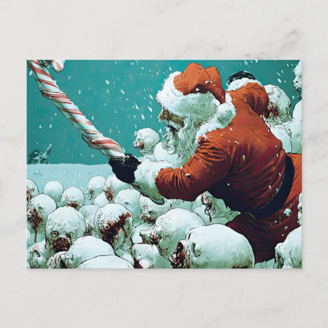 Cartão Postal Santa vs Snowmen Flat Greeting Card (Frente)