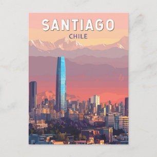Cartão Postal Santiago Chile Illustração Viagem Art Vintage