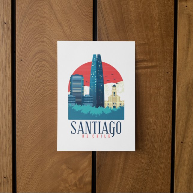 Cartão Postal Santiago do Chile Vintage Skyline (Santiago de Chile Vintage Skyline Postcard)