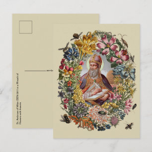 Cartão Postal Santo Ambrósio de Milão com Flores, Abelhas e Colm