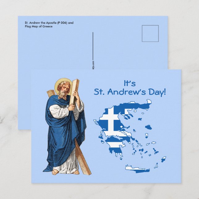 Cartão Postal Santo André com Bandeira-Mapa da Grécia Dia de fes (Frente/Verso)