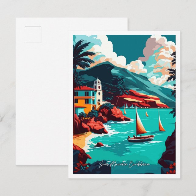 Cartão Postal Santo de ilustração do viagem do Caribe do  Maarte (Frente/Verso)