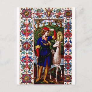 Cartão Postal Santo Huberto de Liege com o cervo
