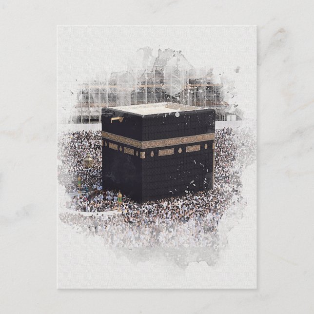 Cartão Postal Santo Kaaba, Masjid Al Haram, ilustração da aquare (Frente)